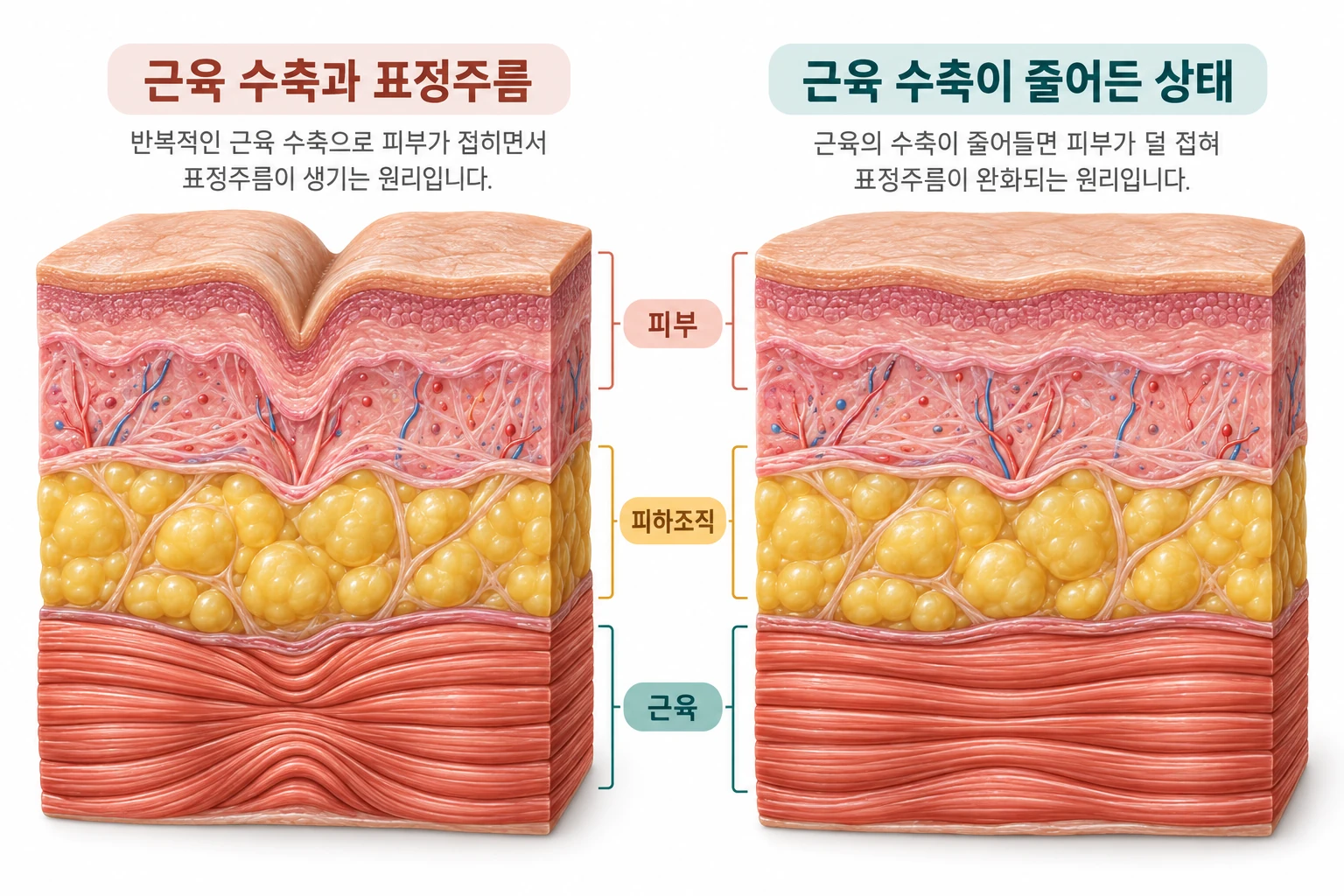 근육 수축과 피부 표면의 변화