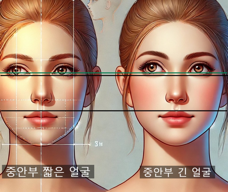 초록선 : 눈 위치 내리기 전 눈의 가장 아랫 부분 / 검은선 : 눈위치 내리기 후 눈의 가장 아랫 부분