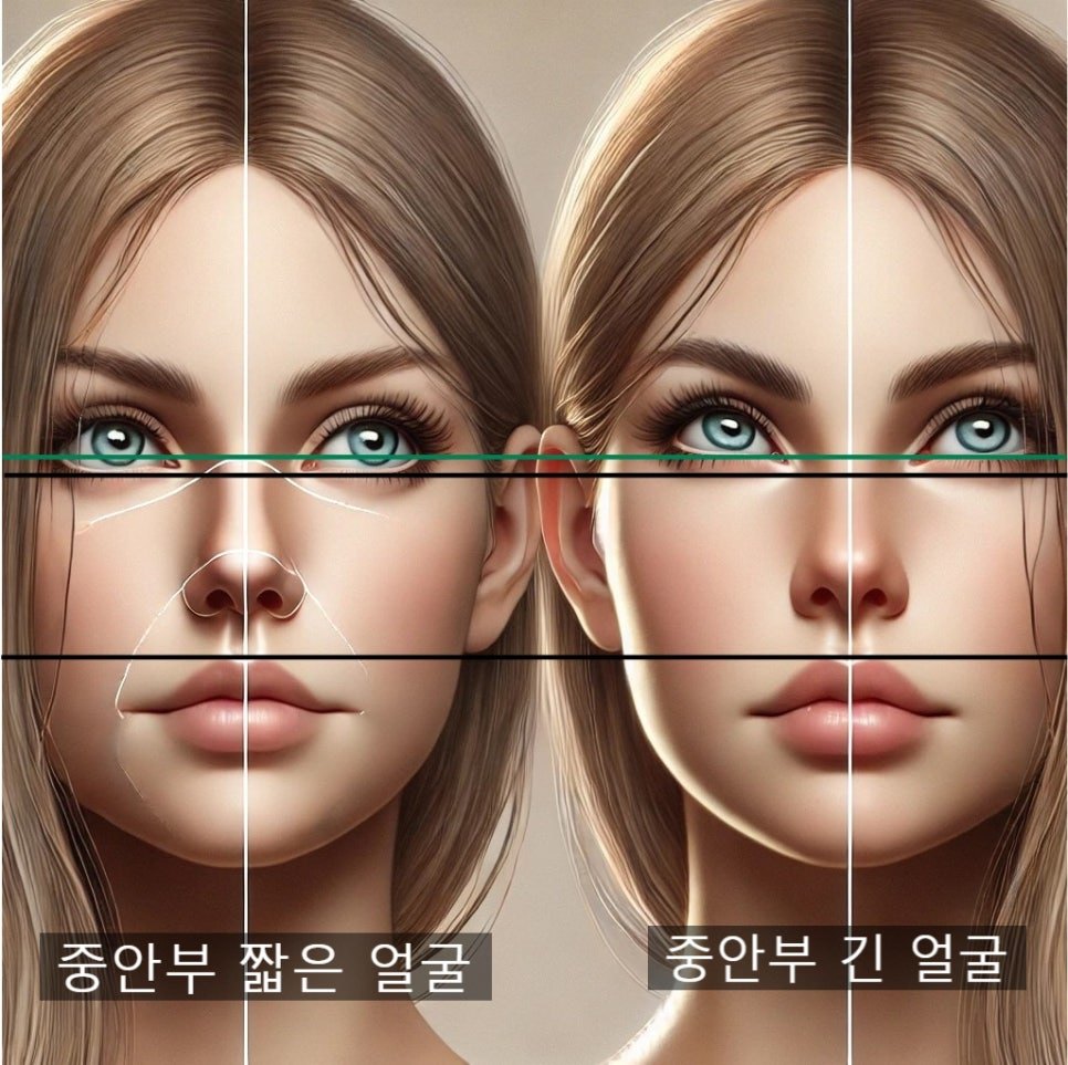 초록선 : 눈 위치 내리기 전 눈의 가장 아랫 부분 / 검은선 : 눈위치 내리기 후 눈의 가장 아랫 부분
