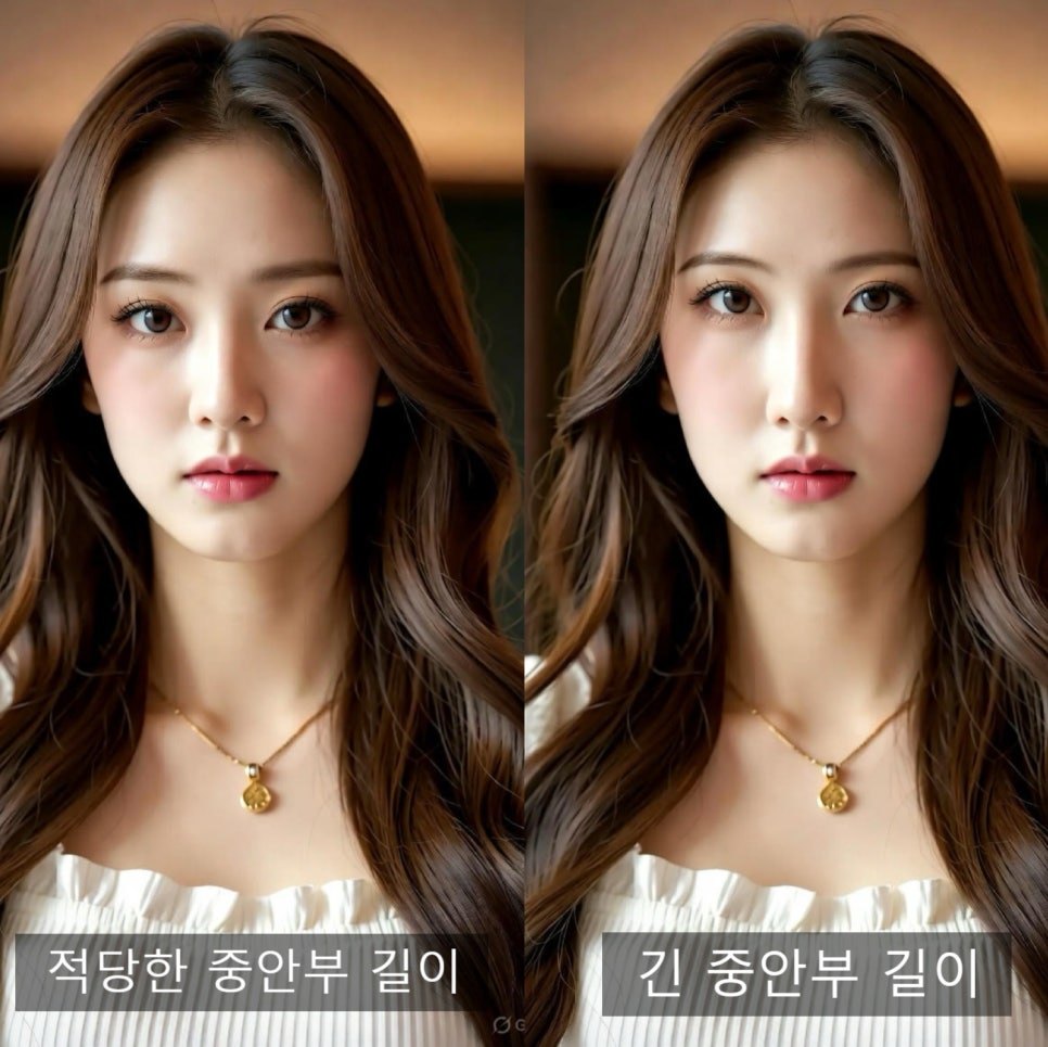 이해를 돕기 위한 이미지입니다. 중앙면부 길이에 따라 인상이 달라집니다.