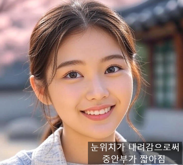 눈위치가 내려감으로써 중안부가 짧아집니다.
